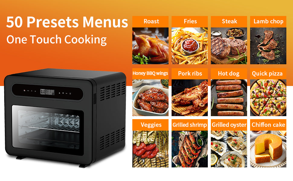 Geek Chef Steam Air Fryer Toast Oven Combo , 26 QT Steam Convection Oven Countertop , 50 Cooking Presets, With 6 Slice Toast, 12 In Pizza, Black Stainless Steel. Prohibited From Listing On Amazon